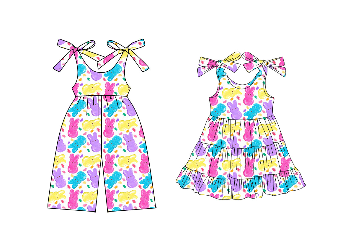 25.10.13 custom each style moq 5 eta 6-8week Sibling Sisters bunny baby girl long sleeve dress and jumpsuit match family design