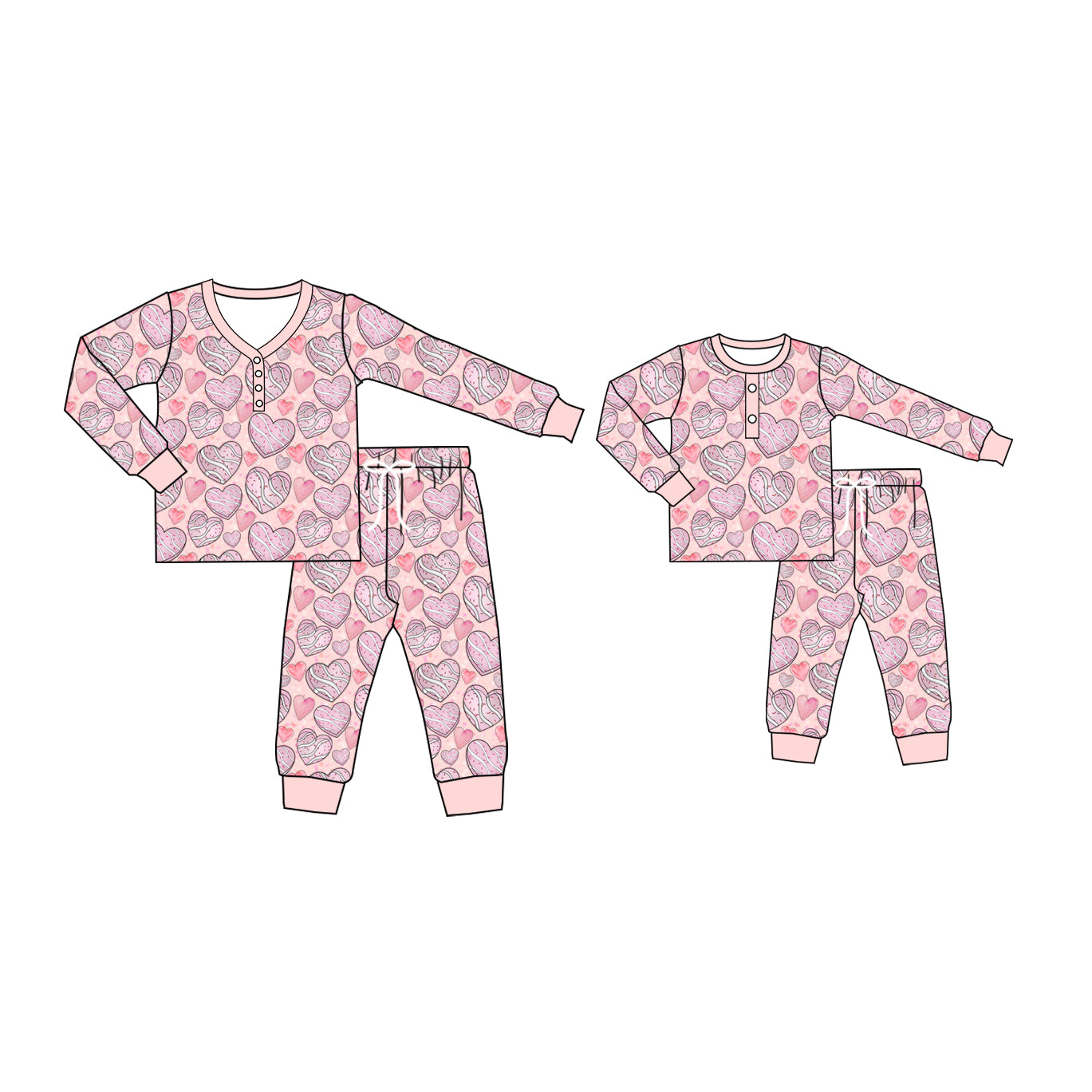 12.2 custom each style moq 5eta 4-6week Sibling Sister love baby girls long sleeve pants sets and adult sets match design