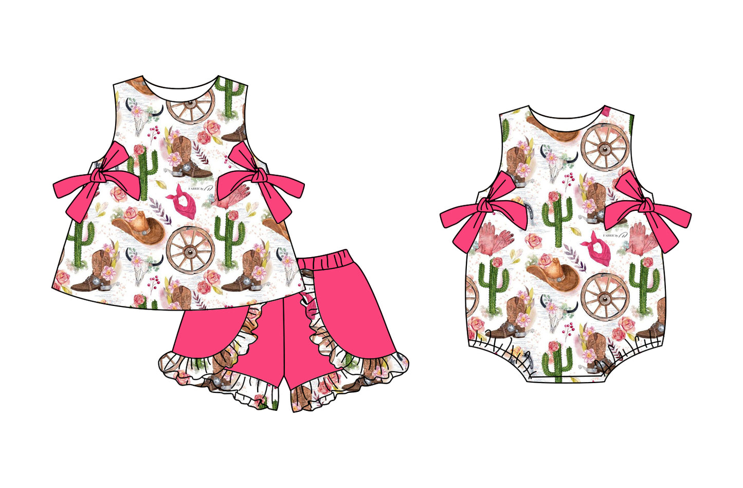 3.3 custom each style moq 5eta 4-6week Sibling Sister catcus hat baby girl short sleeve shorts sets and romper match design