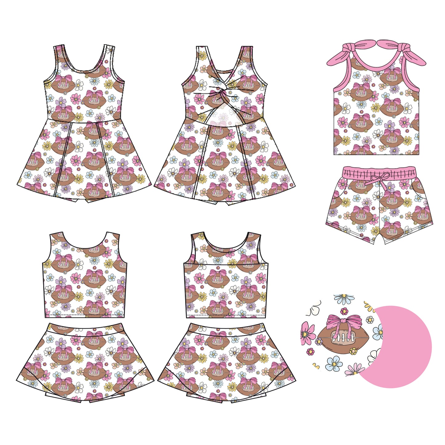 Custom moq 5 mix size Sibling Baby Girls Floral print pink Sleeveless Top And Shorts Set Sleeveless Top And Skirt Sets Dress Yoga Outfit