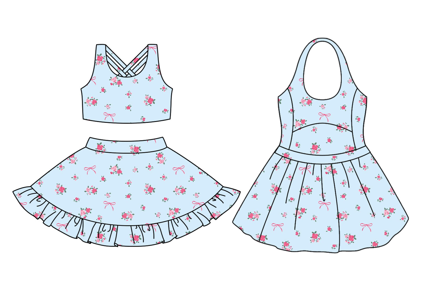 3.22 custom each style moq 5eta 4-6week Sibling Sister bow floral baby girls clothes Short sleeve skirts set and dress match family design