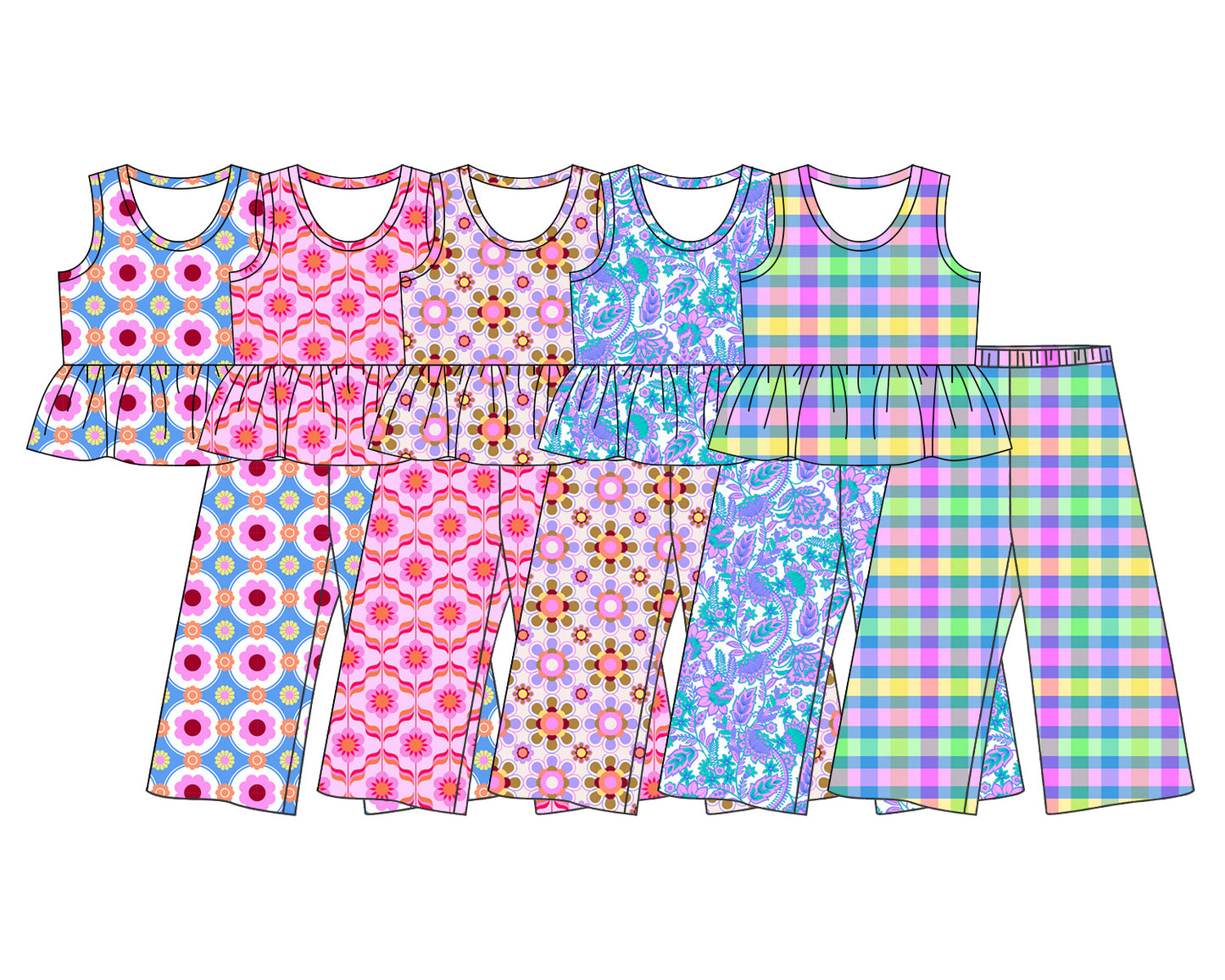 3.28 Custom moq 5 mix size Sibling Baby Girl's Sleeveless Top And Pants Set Outfit