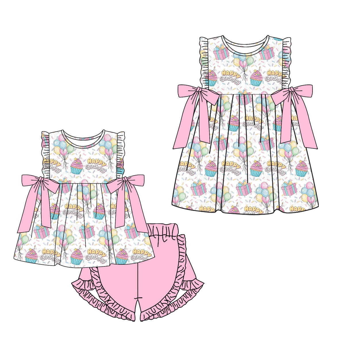 Custom moq 5 mix size Sibling Pink Baby Girls' Sleeveless Top And Shorts Set with Bow Cute Dress for Little Girls