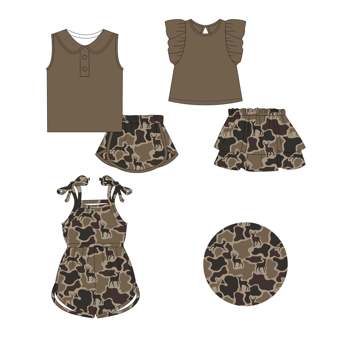 2.21 custom each style moq 5eta 4-6week Sibling Sister camouflage baby girl sets and dress and jumpsuit match family design