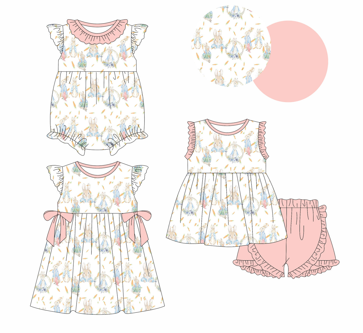 25.12.22 custom each style moq 5 eta 6-8week Sibling Sister bunny baby short sleeve shorts sets and romper and dress match design