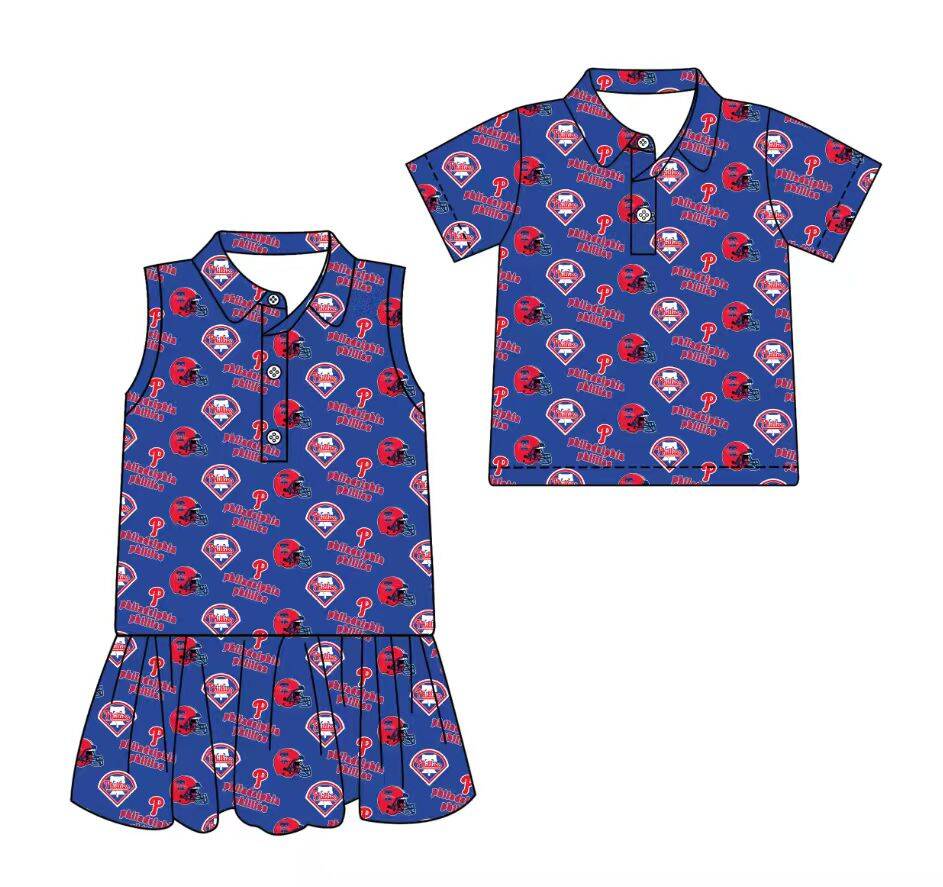 Custom moq 5 mix size milk silk summer teams Blue Sleeveless Dress for Baby Girl Short-Sleeved Polo Shirt for Baby Boy Infant Clothing