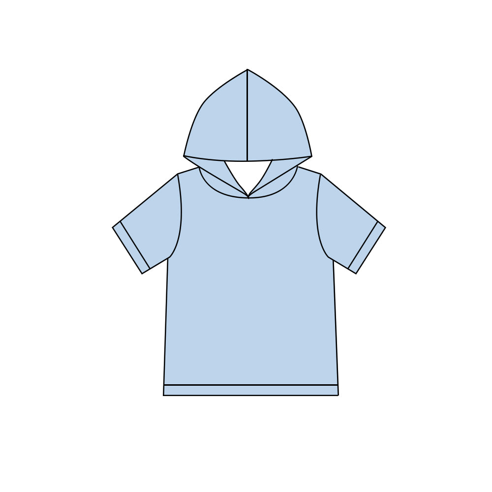 Custom moq 5 boys Blank Cotton Short Sleeve Hooded Top Light Blue Short Sleeve Hooded Top