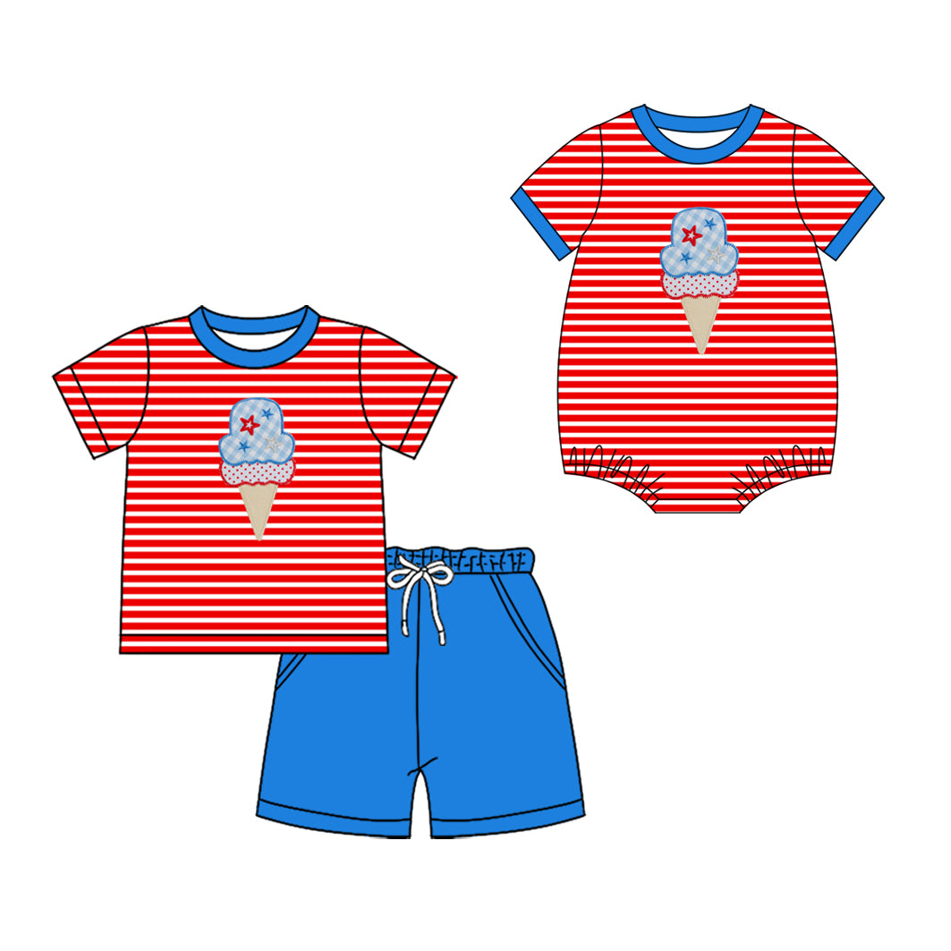 3.2 Custom moq 5 mix size Sibling 4th of July Baby Boys Romper Short-Sleeved Red Top And Shorts Set for Infants