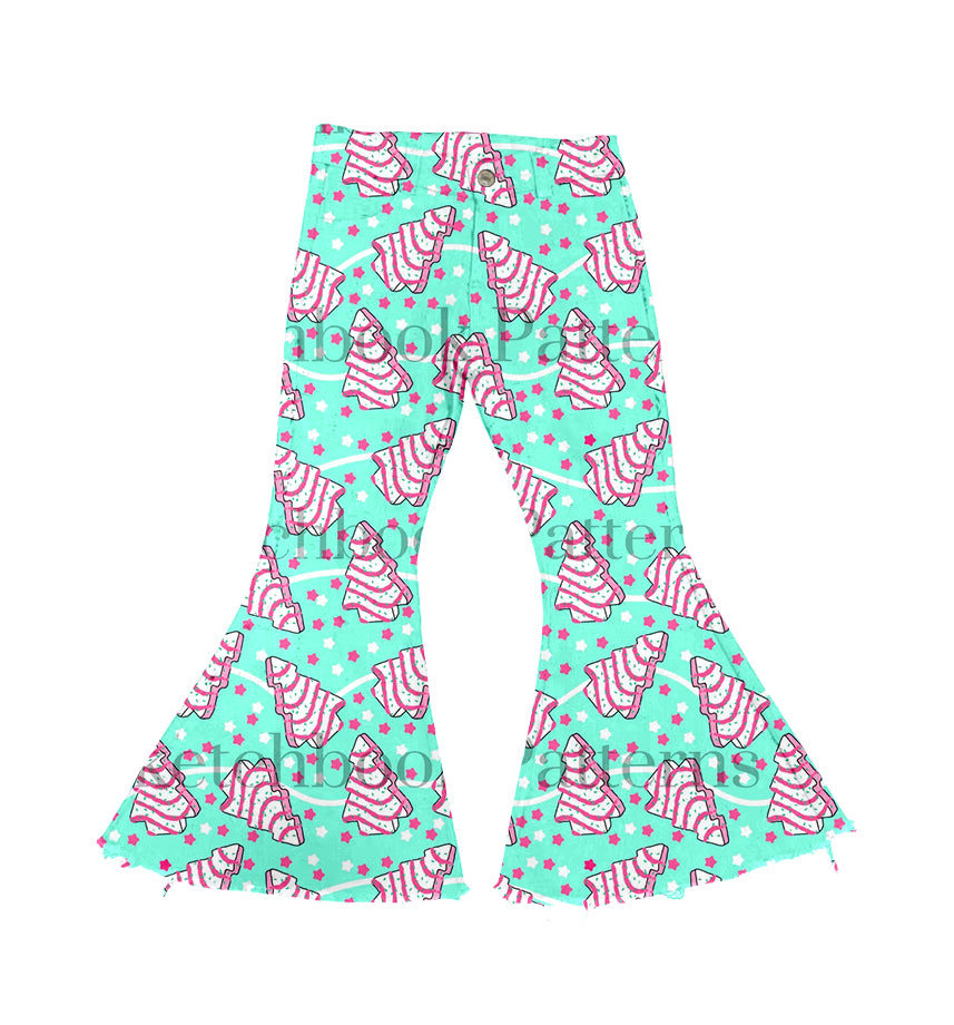 6.20 custom each style moq 5eta 4-6week baby girl clothes Christmas teal biscuit bell bottom pant jeans pant