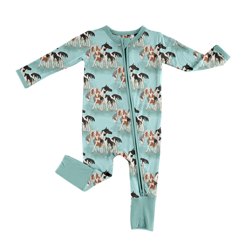 8.17 custom each style moq 5eta 4-6week Sibling Sister horse blue baby boys sets and rompers match family design