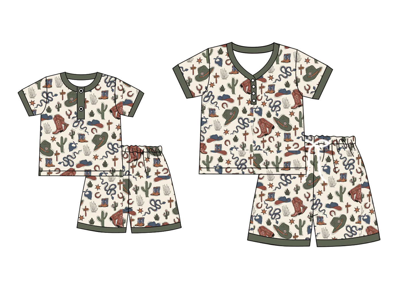 4.19 custom each style moq 5eta 4-6week Sibling Sister boots catcus hats short sleeve shorts sets and adult sets match design