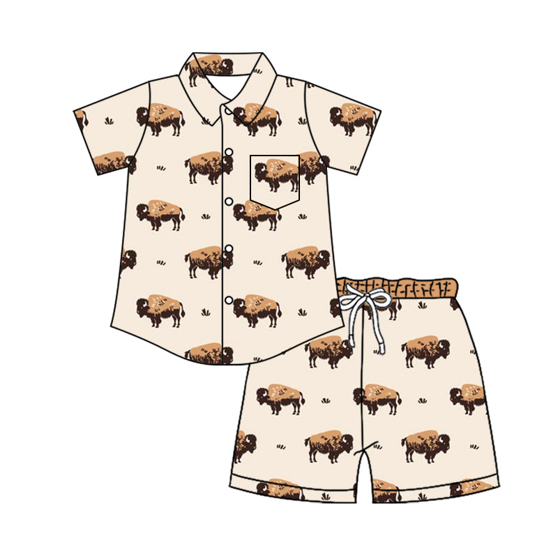 4.11 Custom moq 5 mix size Baby Boy Short-Sleeved Button-Down Top with Pockets And Shorts Set