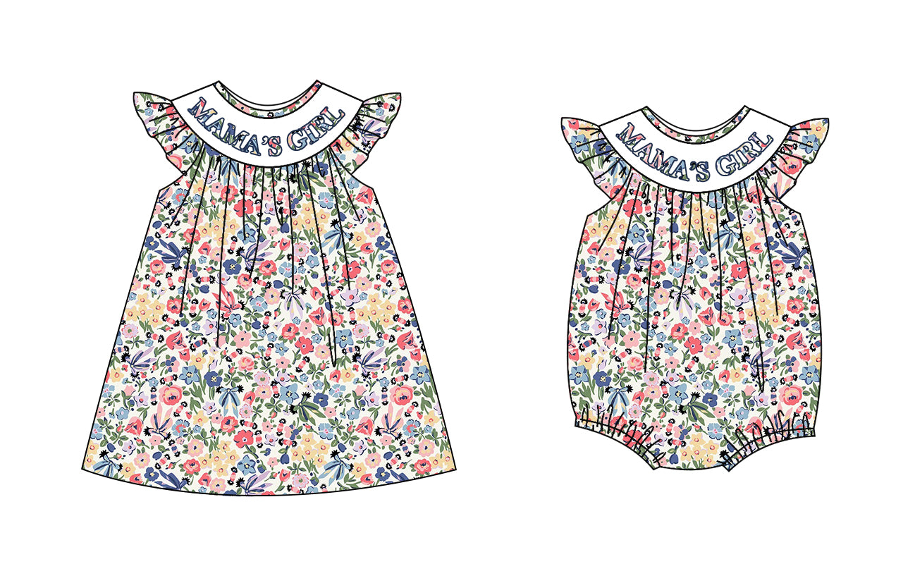 12.2 custom each style moq 5eta 4-6week Sibling Sister MAMA GIRL floral baby girl short sleeve dress and rompers match family design