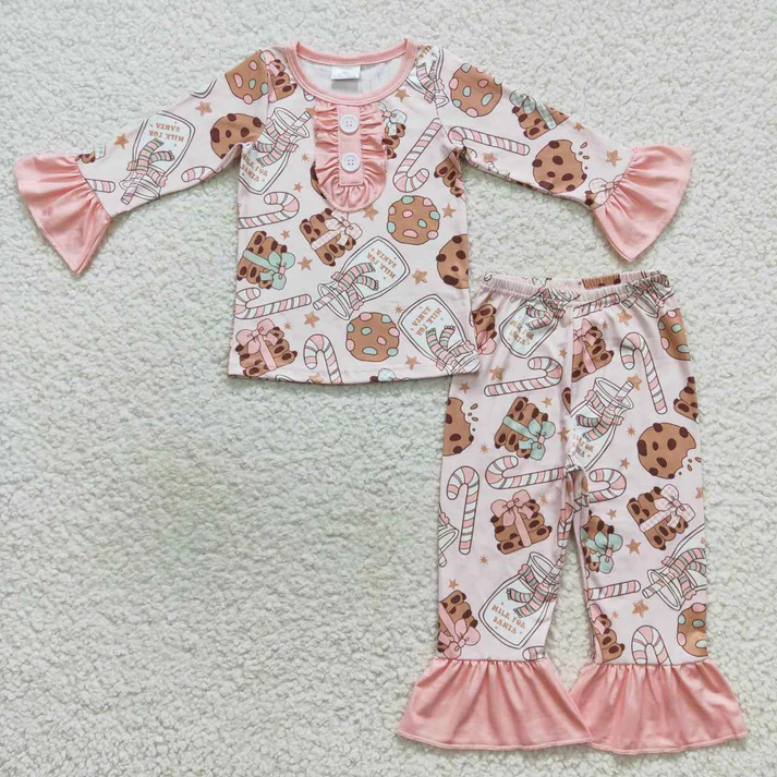 RTS NO MOQ Girls Boys Christmas Cookie Candy Rompers Pajamas Clothes Sets