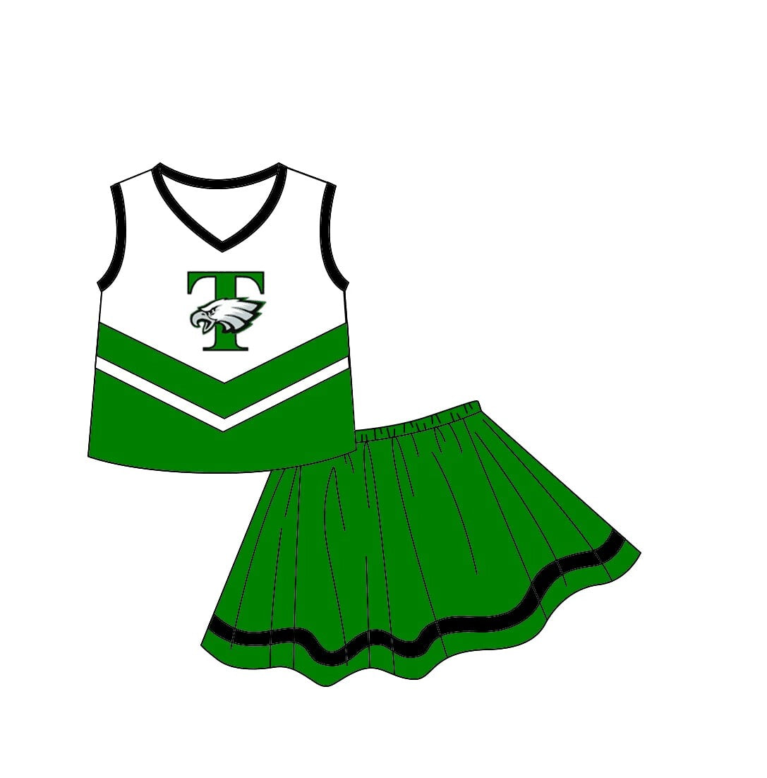 Deadline September 16 custom no moq eta 6-8weeks Green Eagle Head Sleeveless Cheerleading Skirt Outfit