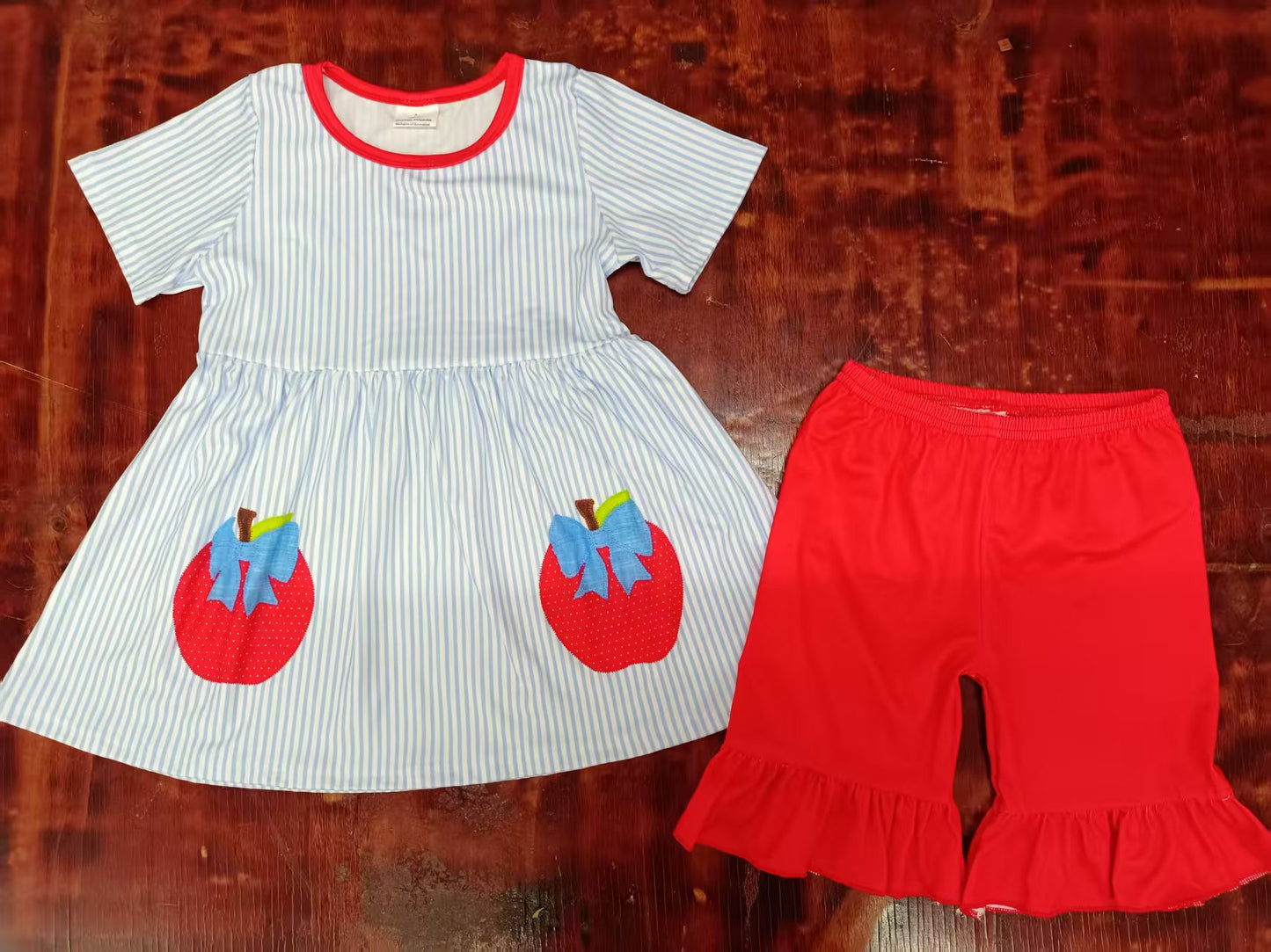 Custom moq 3 eta 6-7weeks baby girls clothes back to school short sleeve shorts sets-25.5.10