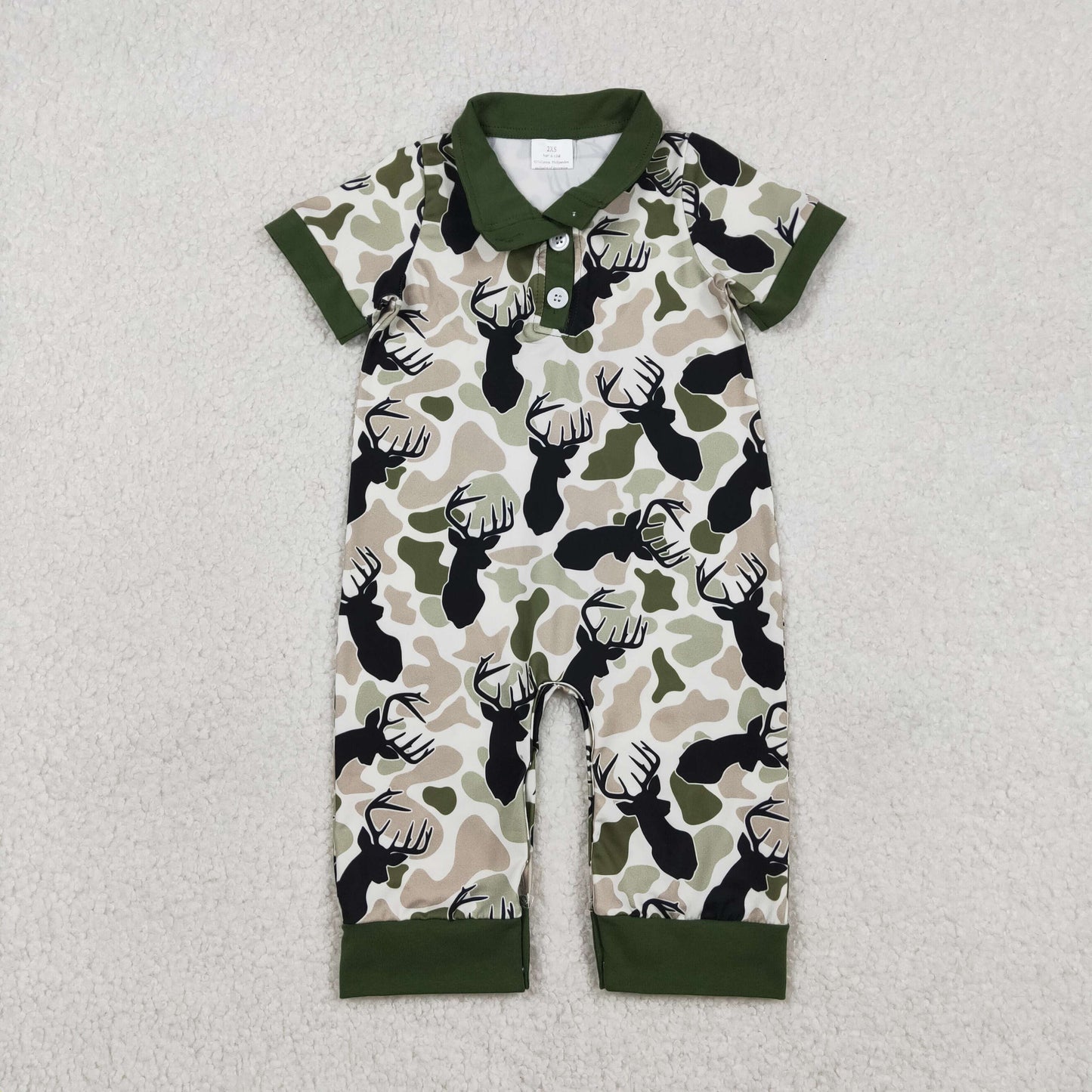 RTS NO MOQ(In Stock ) SR3636 Reindeer brown-green camouflage beige button neckline short-sleeved bodysuit
