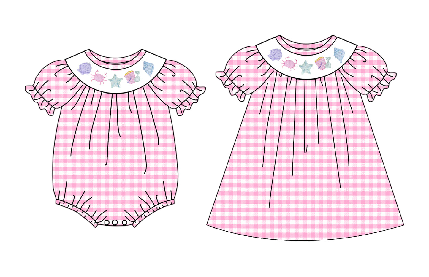 3.4 Custom moq 5 mix size Sibling Baby Girl's Pink Plaid Short-Sleeved Dress Romper Cute Summer Outfit for Infants