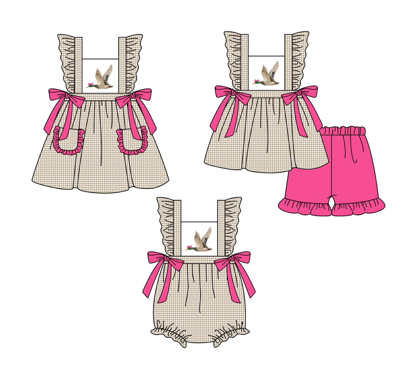 12.3 custom each style moq 5eta 4-6week Sibling Sister duck baby girl short sleeve shorts sets and dress and rompers match family design
