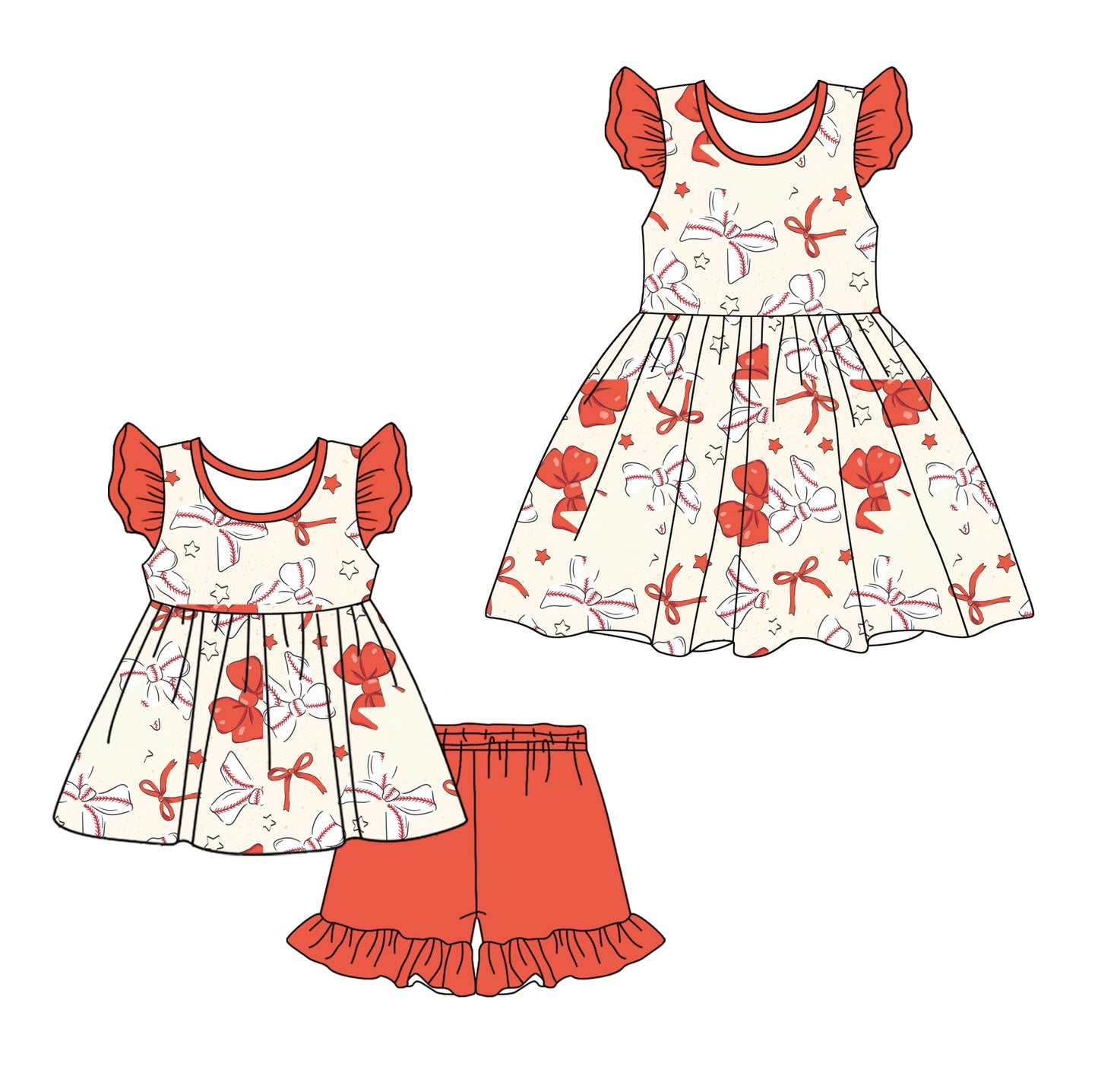 12.18 custom each style moq 5eta 4-6week Sibling Sister bow baby girl short sleeve shorts sets and dresses match design