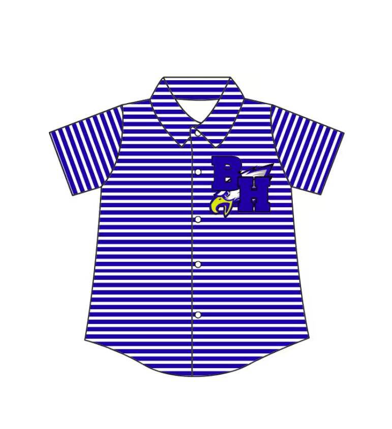 Custom moq 5 mix size milk silk summer teams Baby Boys Summer Purple Stripes Short Sleeve Button Shirts Top