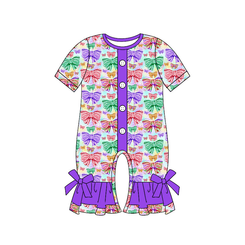 7.23 custom each style moq 5eta 4-6week Sibling Sister bow purple baby girls short sleeve sets and dress and rompers match family design