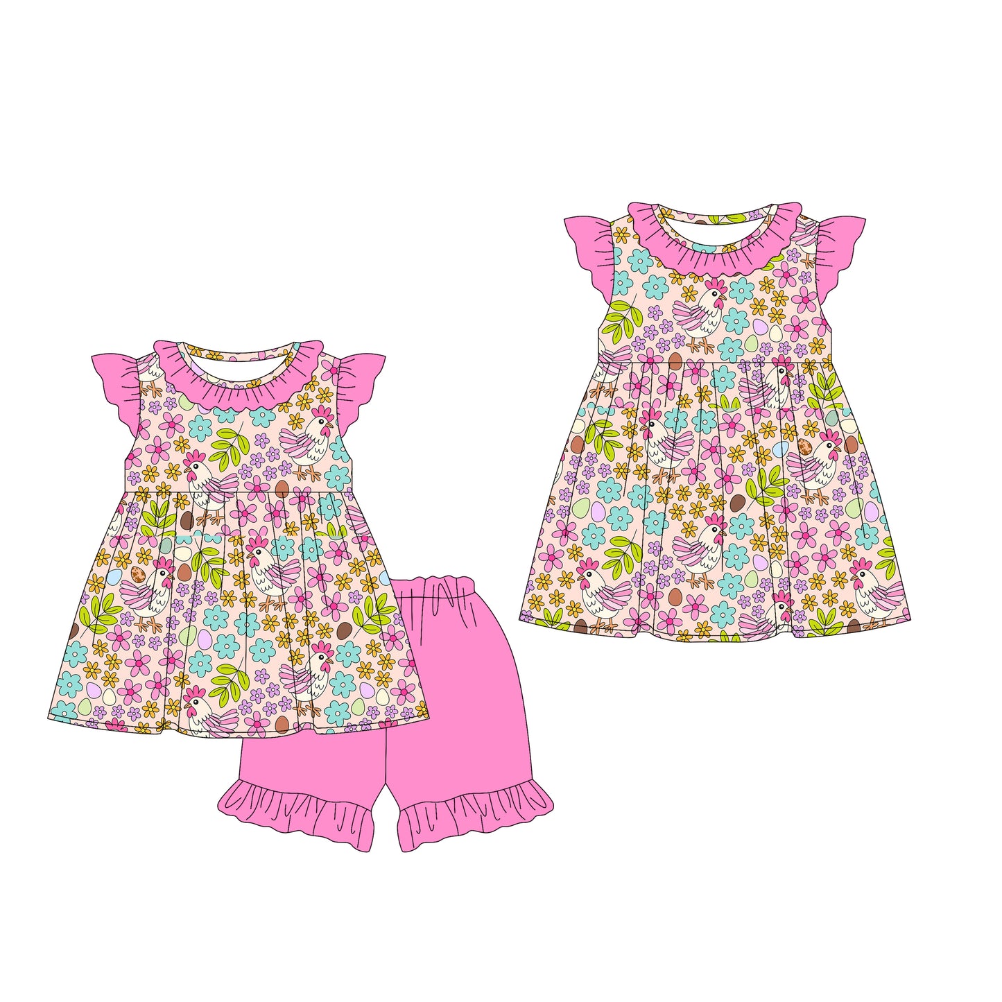 25.12.24 custom each style moq 5 eta 6-8week Sibling Sister floral baby short sleeve shorts sets and dress match design