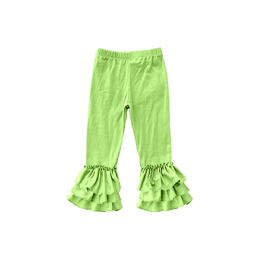 custom moq 5 girls icing cotton pants Lime Green three-tiered ruffled trousers