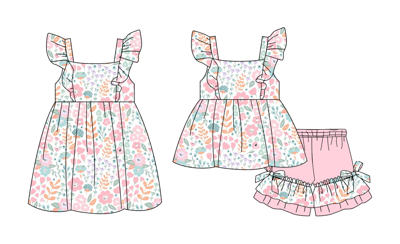 25.11.13 custom each style moq 5 eta 6-8week Sibling Sister floral baby short sleeve shorts sets and dress match design