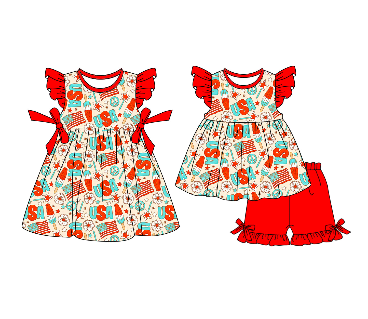 25.12.23 custom each style moq 5 eta 6-8week Sibling Sister USA baby short sleeve shorts sets and dress match design