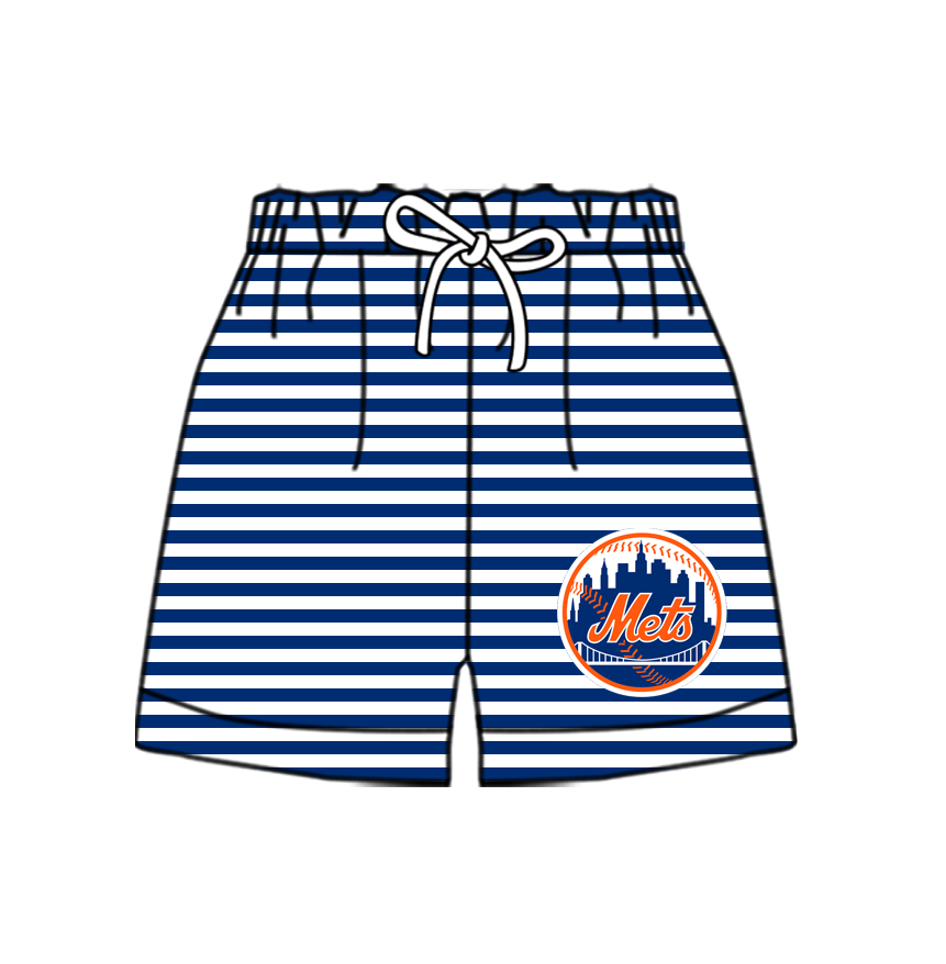 Custom moq 5 mix size milk silk summer teams Baby Blue Striped Drawstring Shorts for Children Elastic Waist Kids Summer Shorts