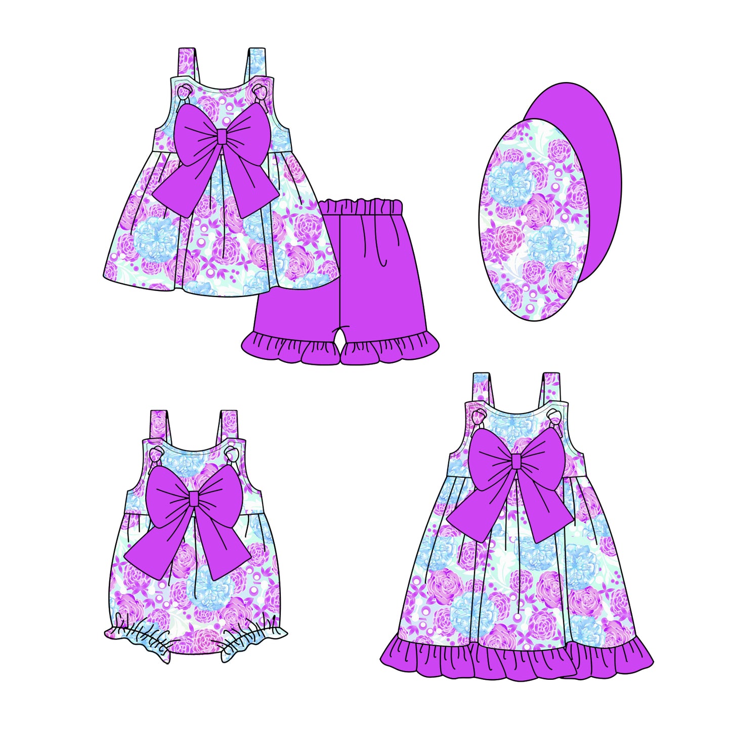 2.12 custom each style moq 5eta 4-6week Sibling Sisters baby girl short sleeve shorts sets and dress and rompers match family design