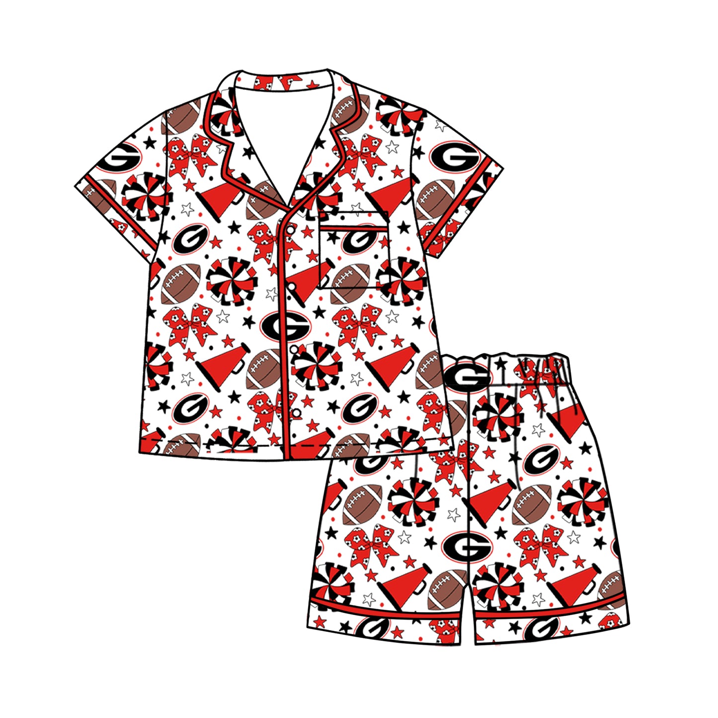 Custom moq 5 mix size milk silk summer teams Baby Girls Stars Bows Button Pocket Top Short Pajamas Sets Cute Infant Sleepwear