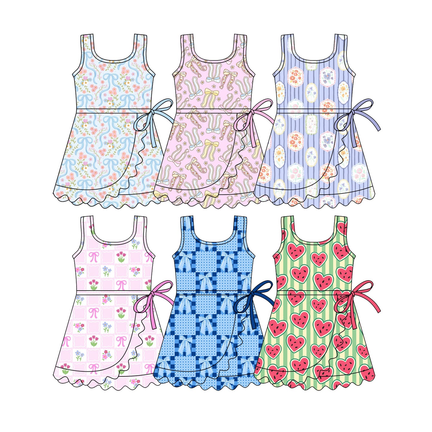 Custom moq 5 mix size Sibling Baby Girl Print Sleeveless Dress Yoga Outfit Children's Clothing Toddler Girls' Active Wear