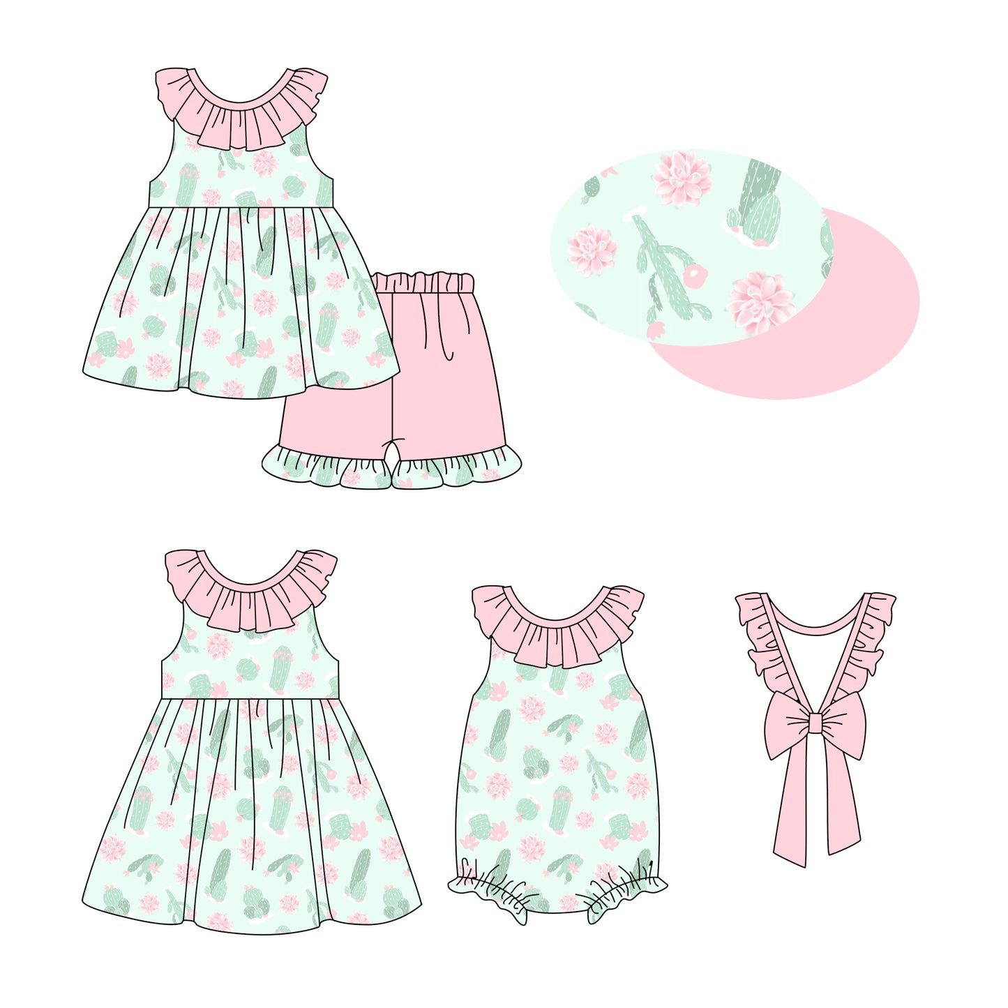 12.28 custom each style moq 5eta 4-6week Sibling Sister flroal baby girl short sleeve shorts sets and dress and rompers match family design