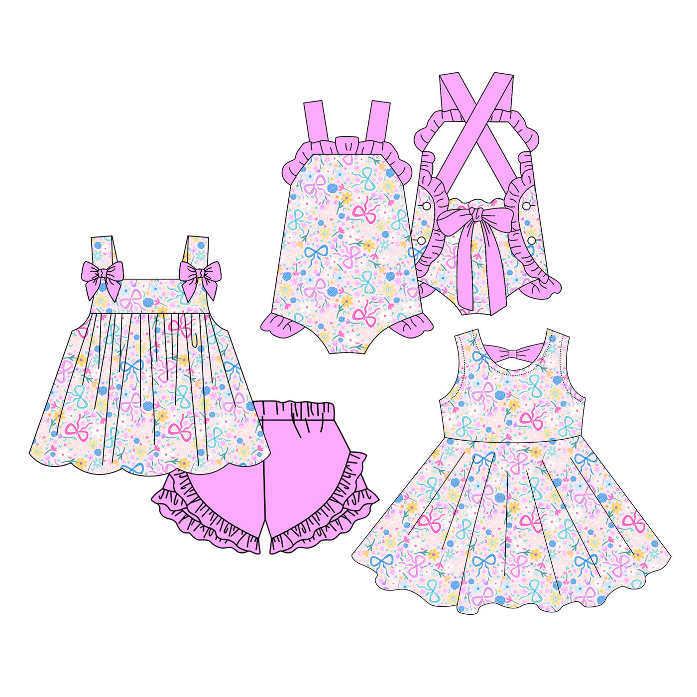 3.5 Custom moq 5 mix size Sibling Baby Girl's Flowers Sleeveless Top And Pink Ruffle Short Set Cute Romper Dress for Summer