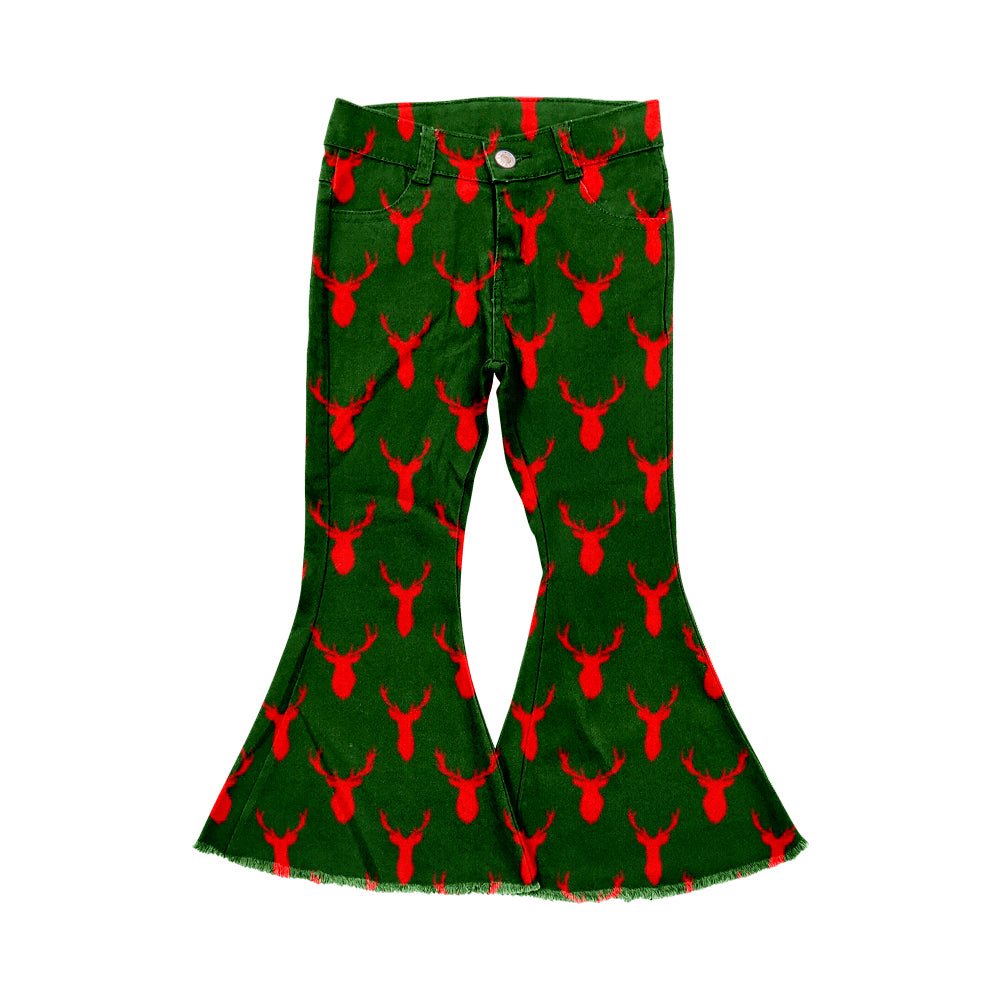 6.10 custom each style moq 5eta 4-6week baby girl clothes Christmas deer girl bell bottom pant jeans pant