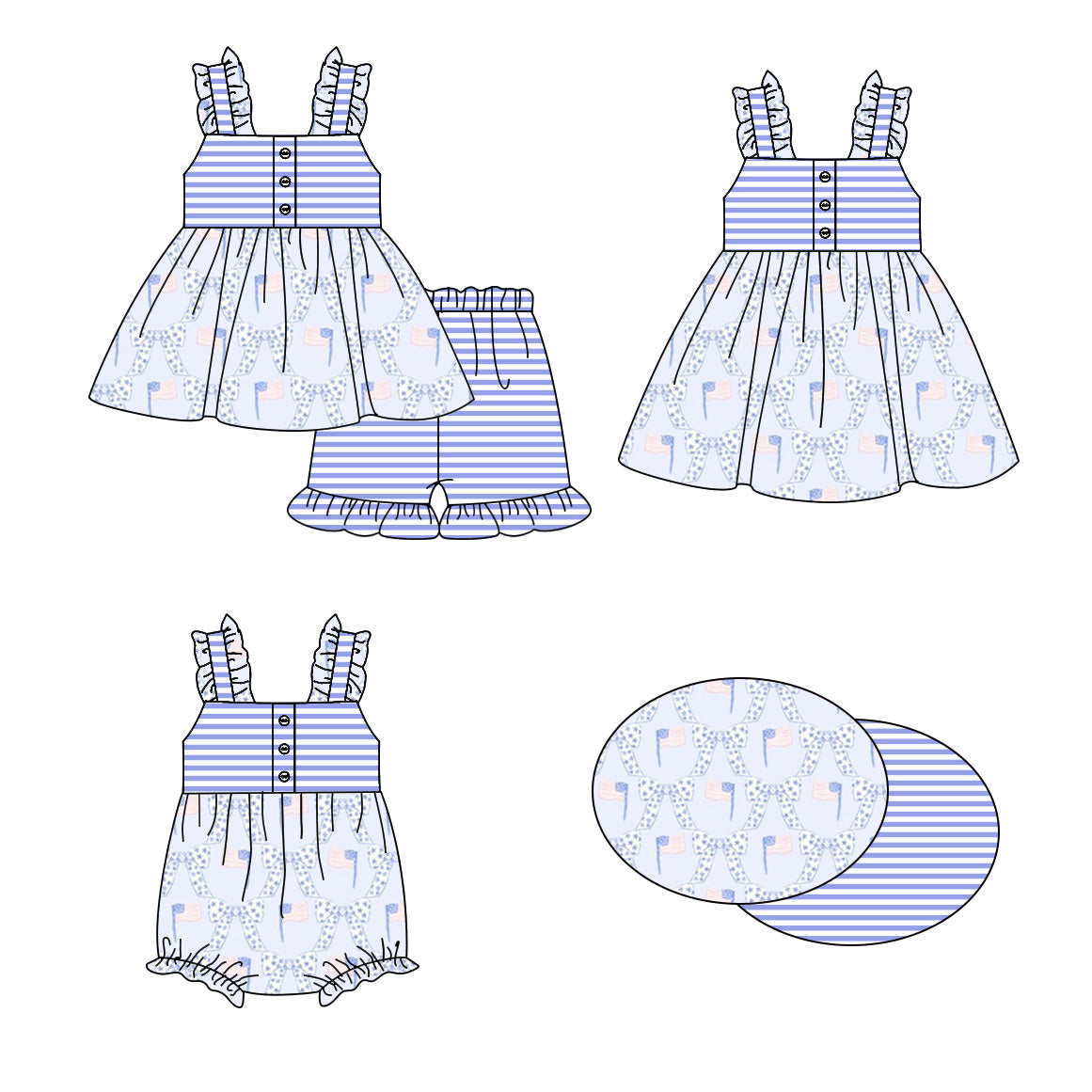 1.16 custom each style moq 5eta 4-6week Sibling Sisters flag bow baby girl short sleeve shorts sets and dress and rompers match family design
