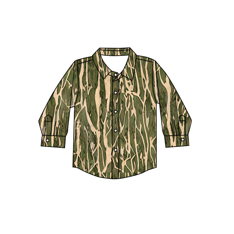 8.9 custom each style moq 5 eta 4-6week baby boys clothes camouflage green button long sleeve top