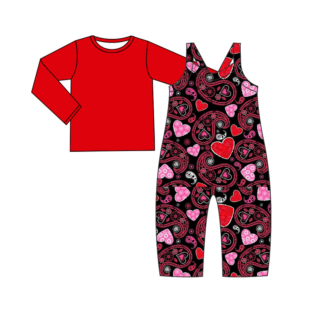 9.13 custom each style moq 5eta 4-6week baby girls clothes loved red long sleeve suspender pants sets