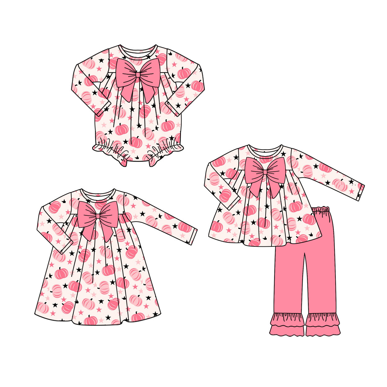 25.7.10 custom each style moq 5eta 4-6week Sibling Sisters pumpkin pink baby girl long sleeve pants sets and dress and rompers match family design