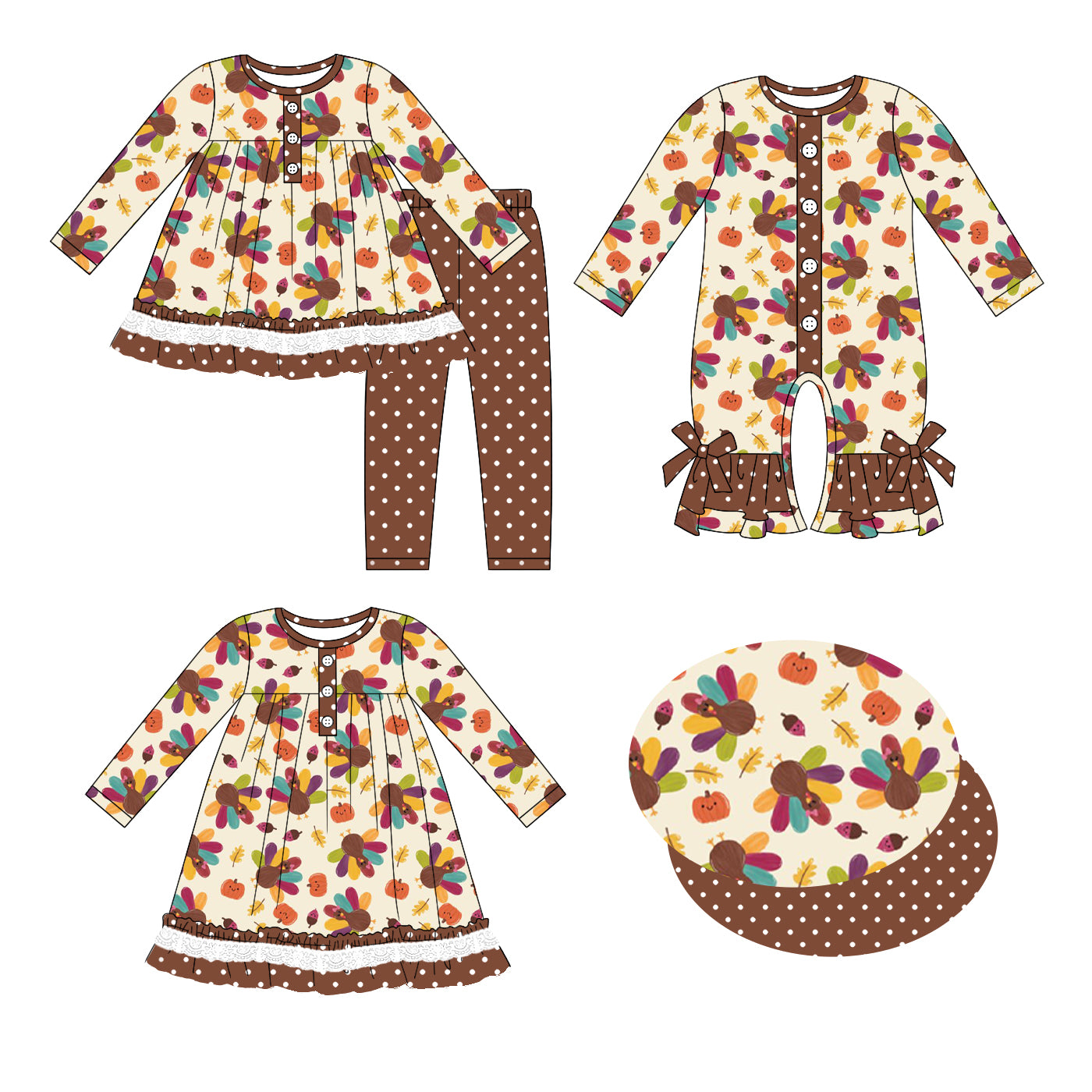 25.6.27 custom each style moq 5eta 4-6week Sibling Sisters turkey baby girl long sleeve pants sets and dress and rompers match family design