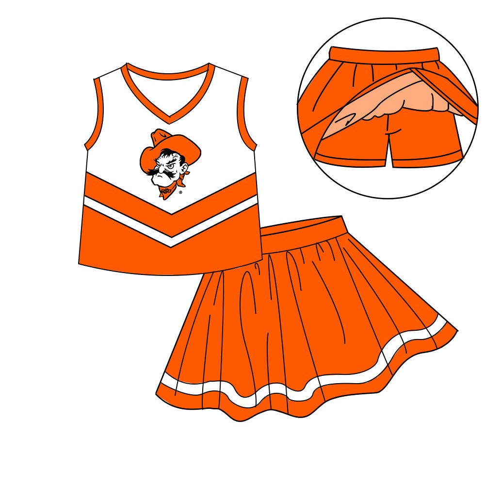 Custom moq 5 mix size milk silk eta 6-8weeks summer teams orange baby girls clothes team sleeveless skirts shorts sets-25.7.9