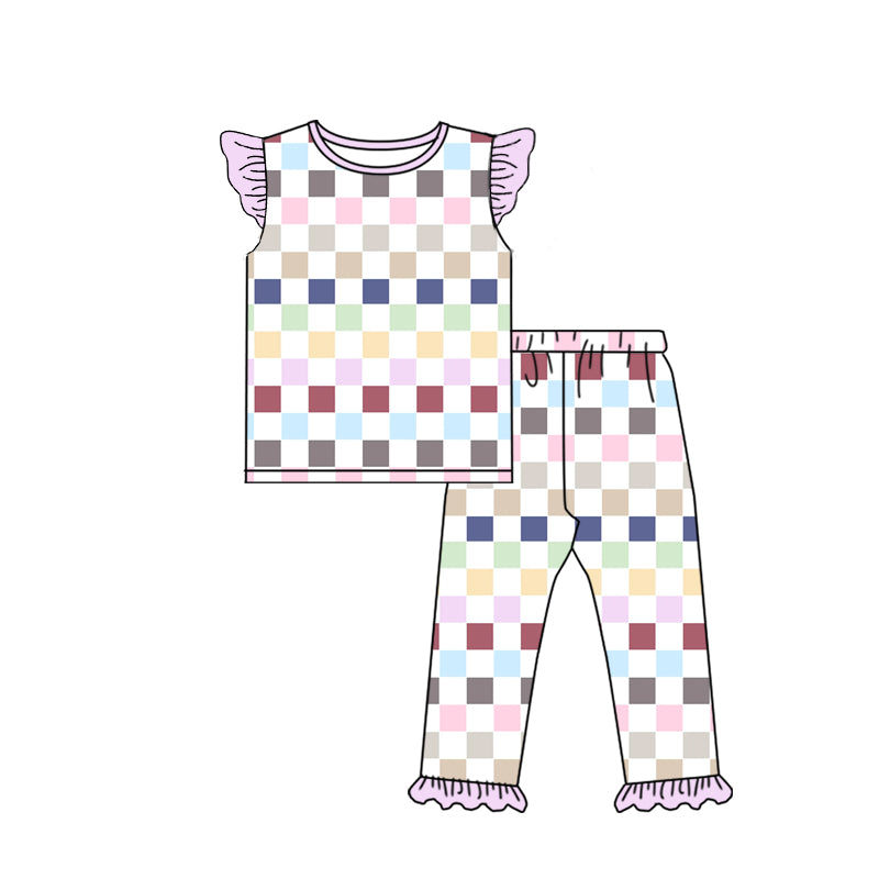 11.3 custom each style moq 5eta 4-6week baby girls clothes plaid flying sleeve pants sets