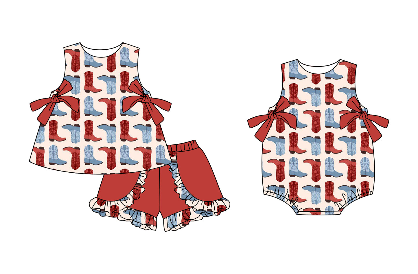3.3 custom each style moq 5eta 4-6week Sibling Sister boot baby girl short sleeve shorts sets and romper match design