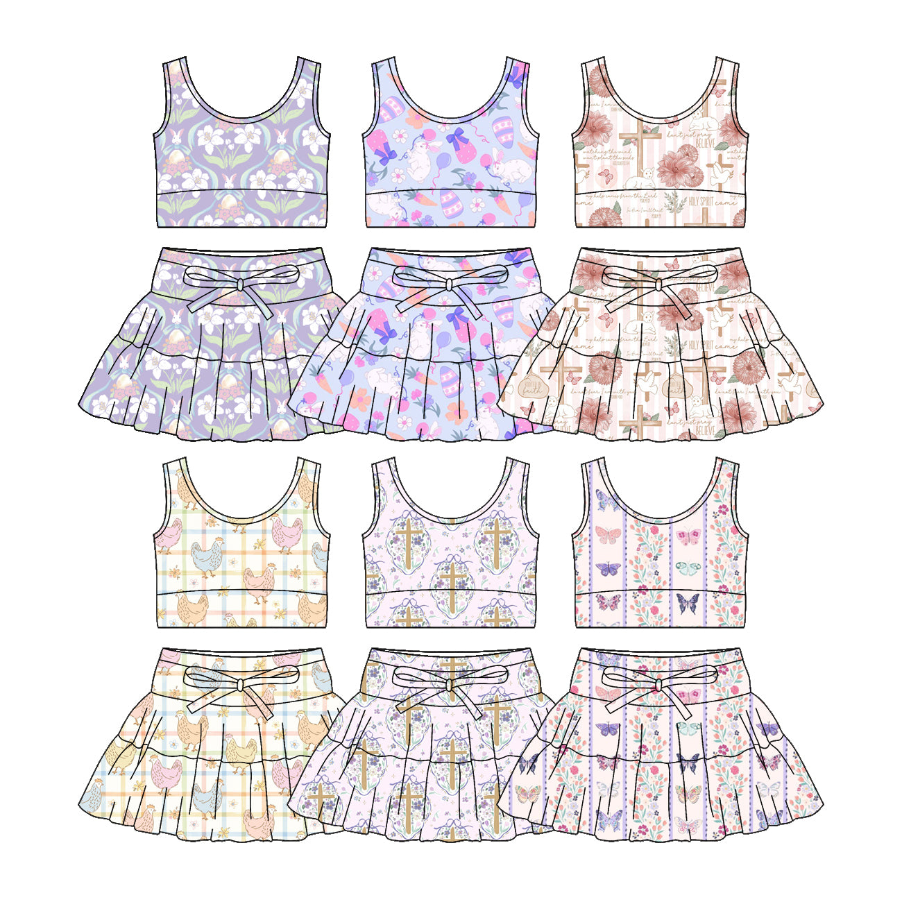 26.1.14 custom each style moq 5 eta 6-8week Sibling Sisters baby girl clothes short sleeve skirts sets 6 match family design