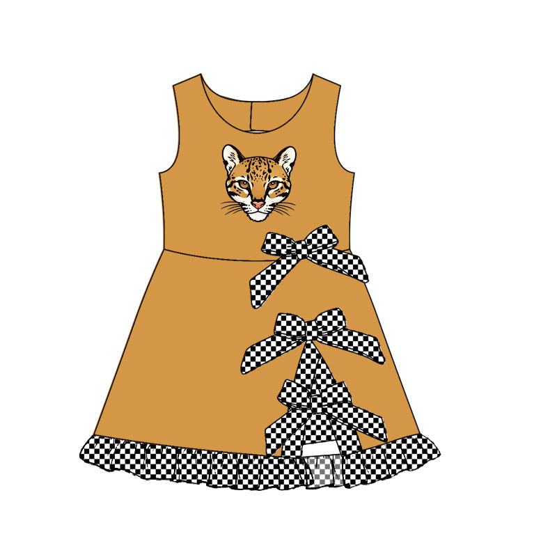custom moq 5 mix size MSD071005 Baby Girls Checked Bows Yoga Active Short Scallop Knee Length Summer Team Dress