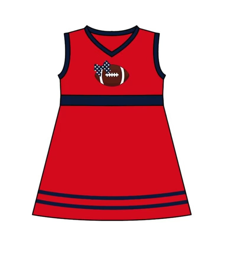 Custom MOQ 3 MIX SIZE ETA 6-7weeks team baby girls clothes red sleeveless dress