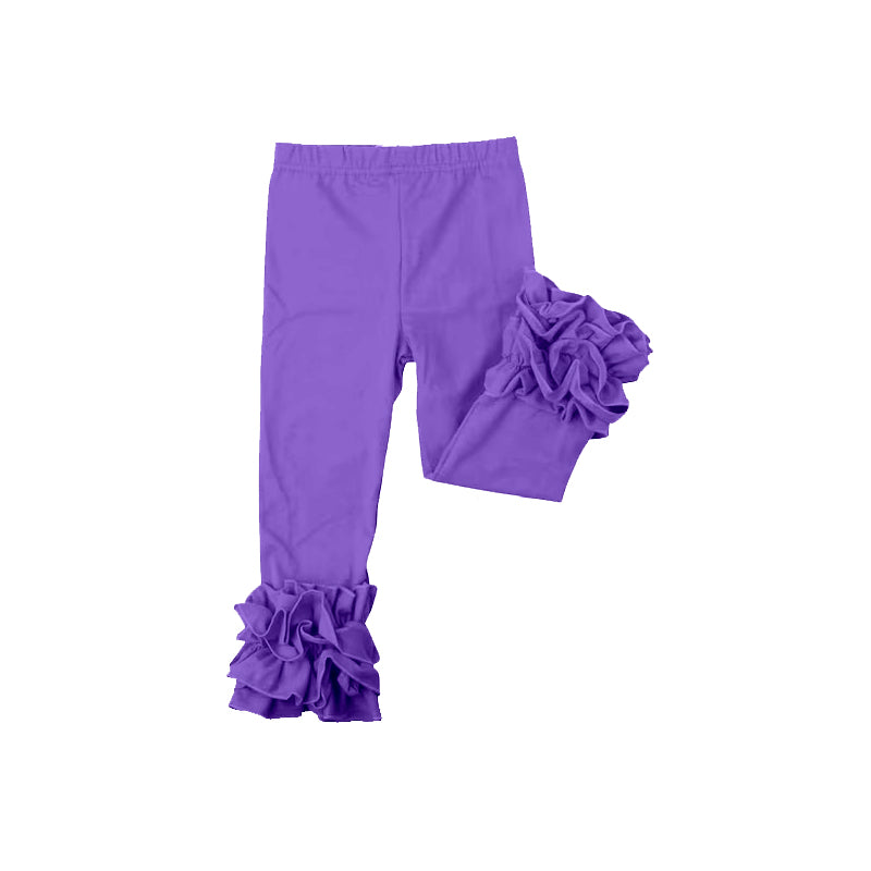 custom moq 5 girls icing cotton pants Purple pleated ruffled trousers