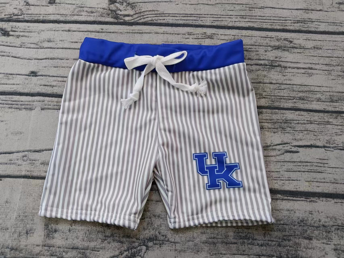 custom moq 5 eta 5weeks baby boys clothes team UK striped blue swim trunks shorts
